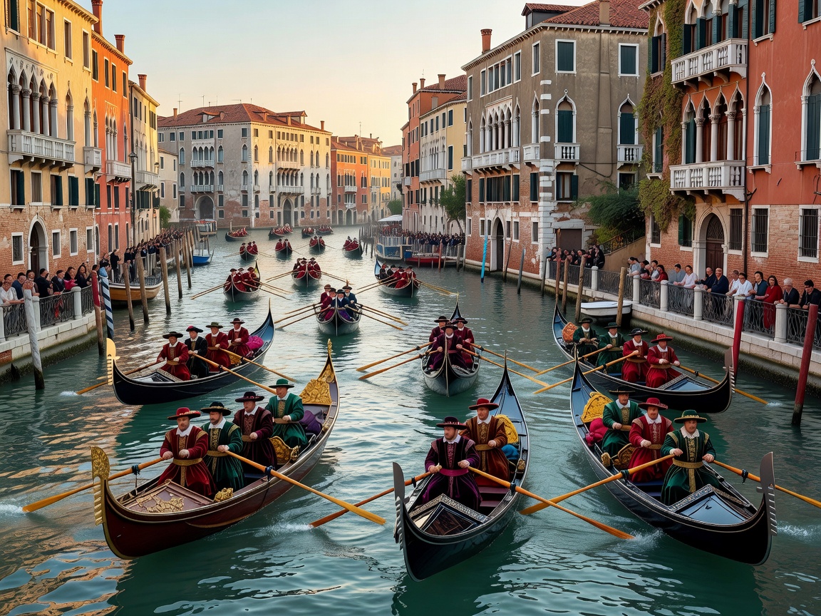 Venetian Regatta historical boat parade featuring classic gondolas